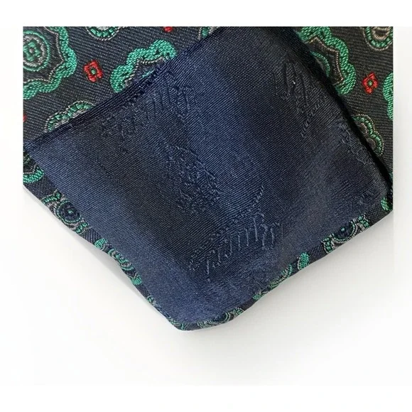 VTG GUCCI 100% Silk Tie Navy Green Medallion Print Vintage 1990s Made In Italy - Picture 10 of 14
